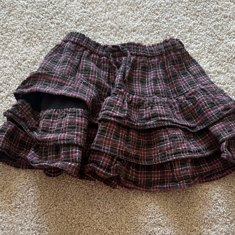 Zara Kids Plaid Ruffle Skirt - Pink and Black